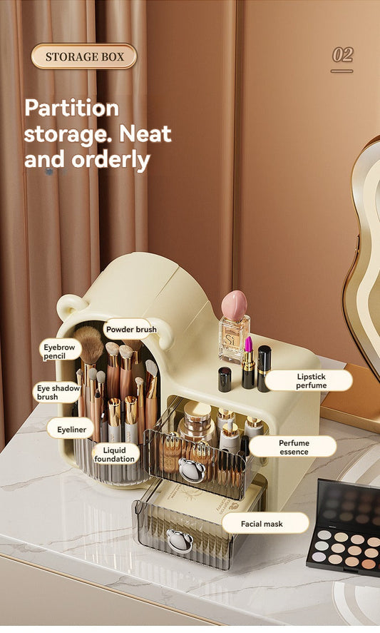 Elegant Makeup Organizer with Dual Drawers and Multiple Compartments